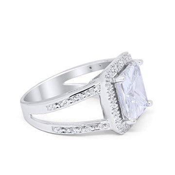 Halo Split Shank Engagement Ring Simulated CZ 925 Sterling Silver